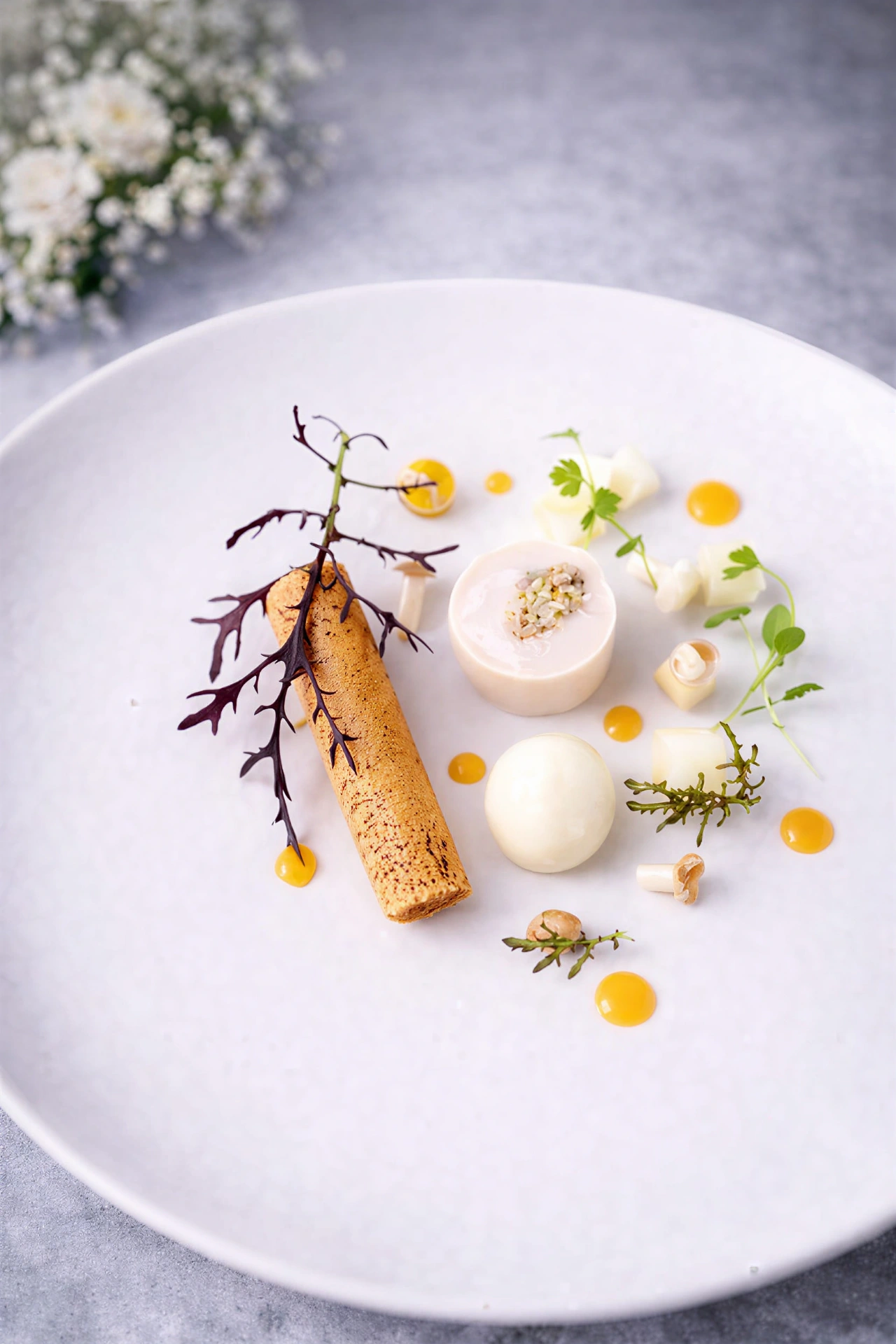 Minimalist mushroom and celeriac fine dining plate